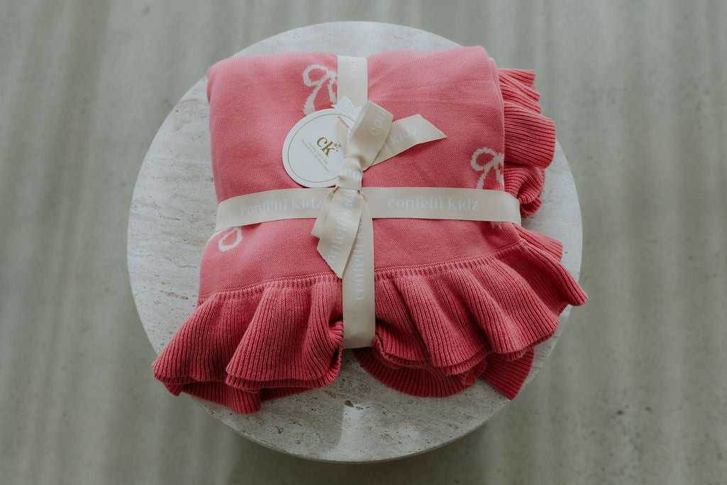 Confetti Kidz Reversible Knit Blanket Pink Bows