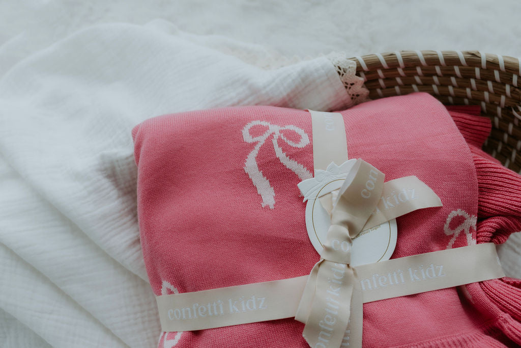 Confetti Kidz Reversible Knit Blanket Pink Bows