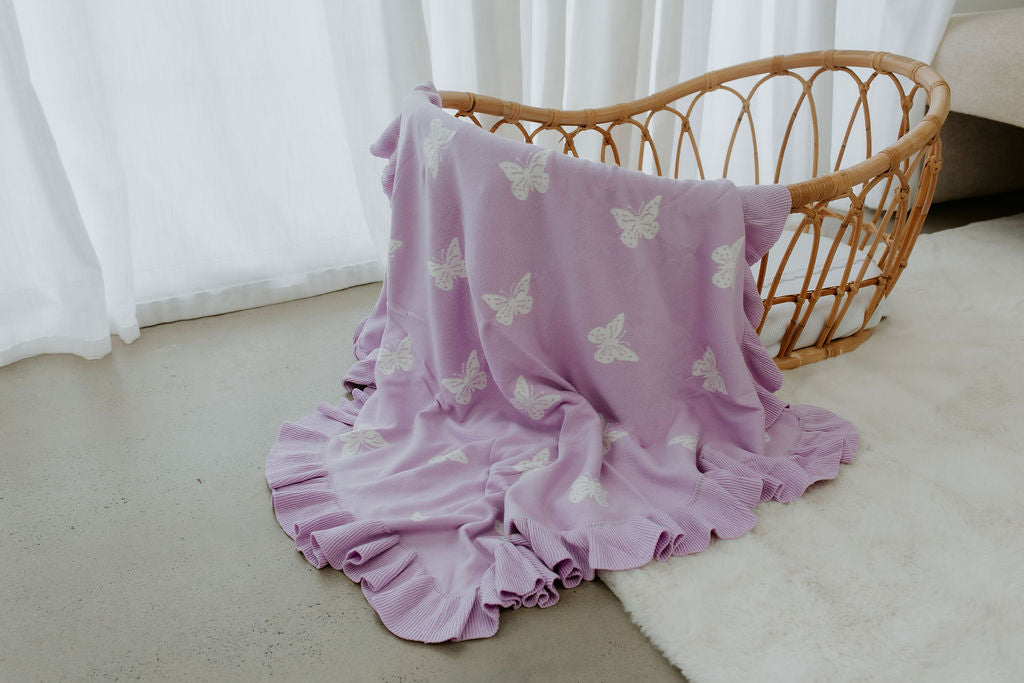 Confetti Kidz Reversible Knit Blanket Lavender Butterflies