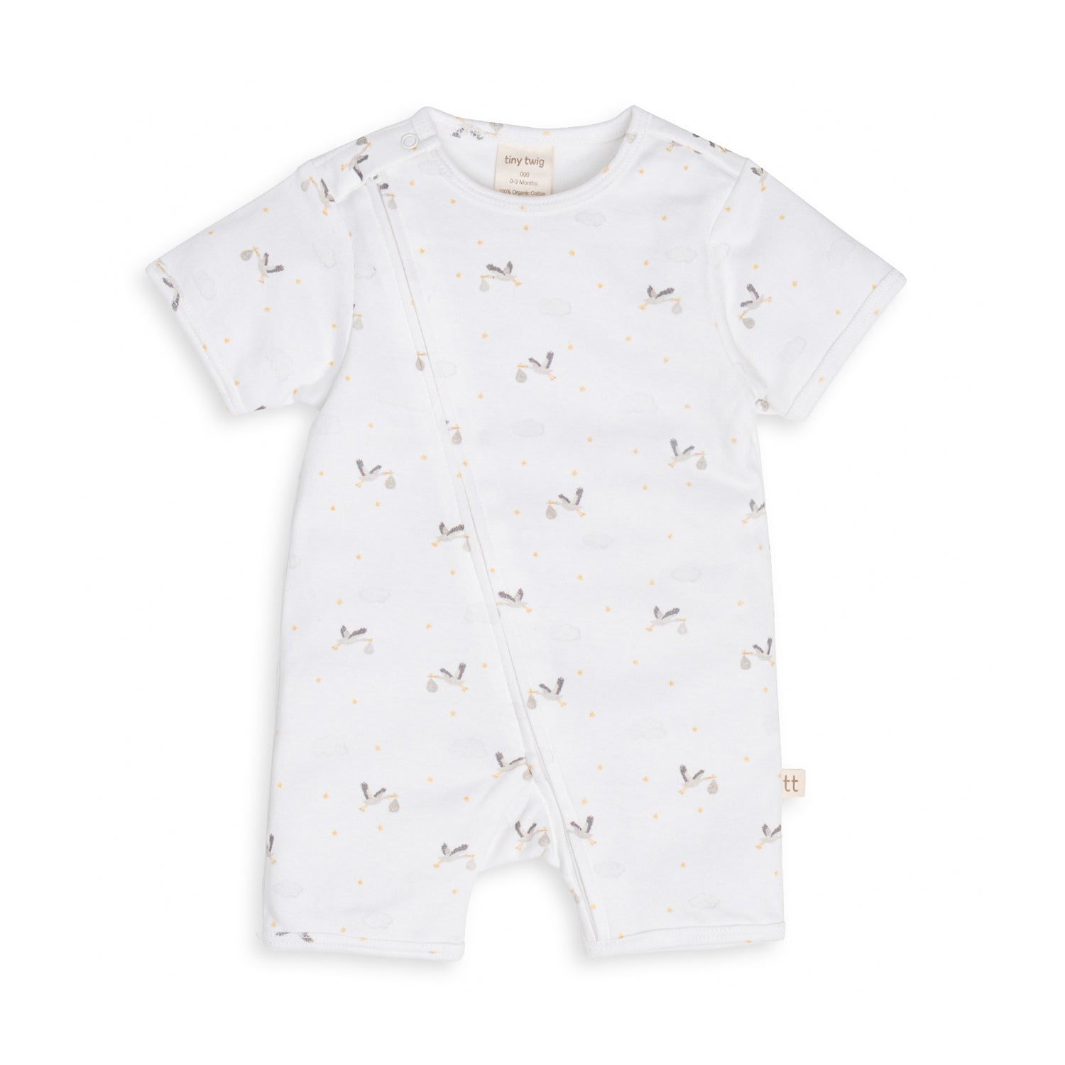 Tiny Twig Short Sleeve Zipsuit - Stork