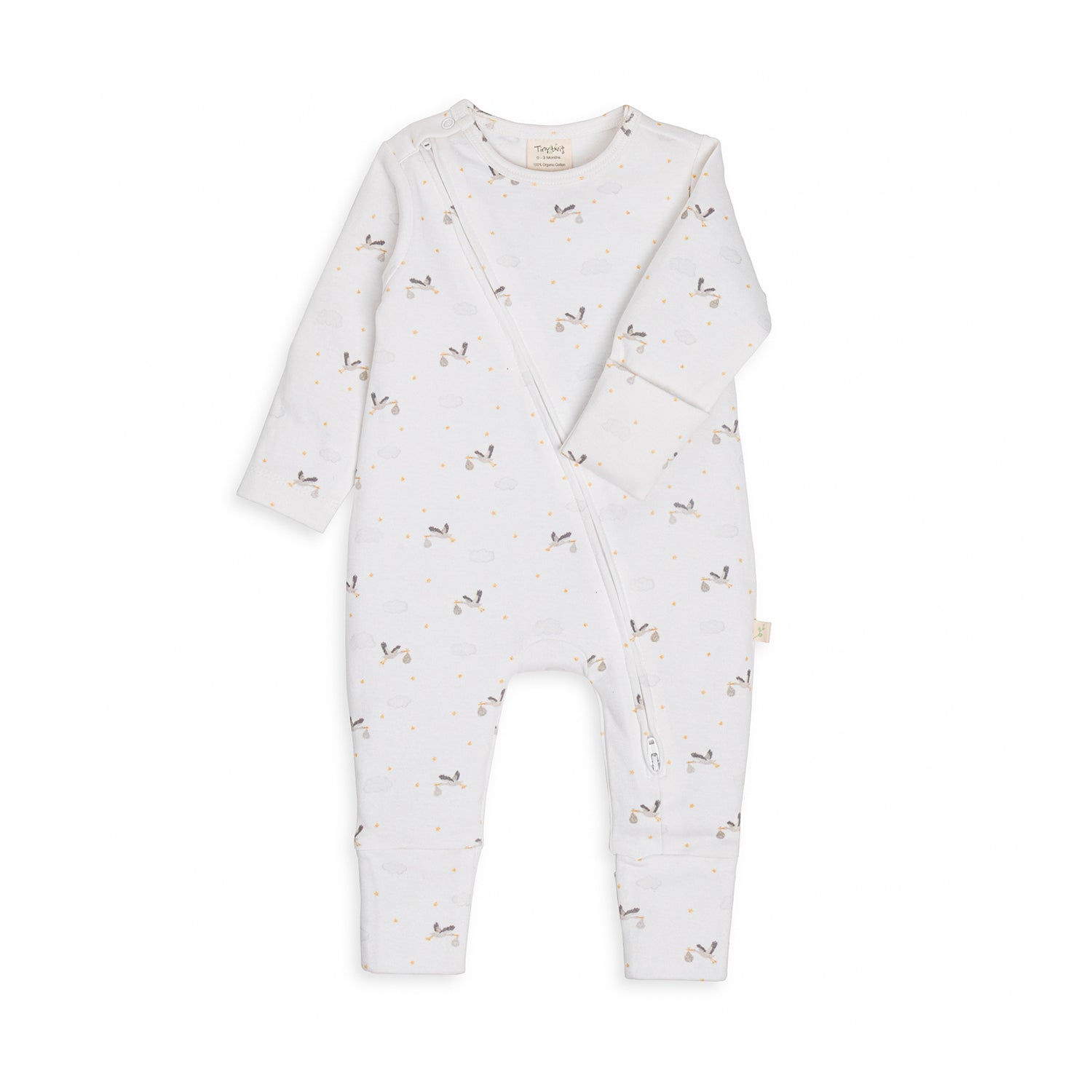 Tiny Twig Long Sleeve Zipsuit - Stork