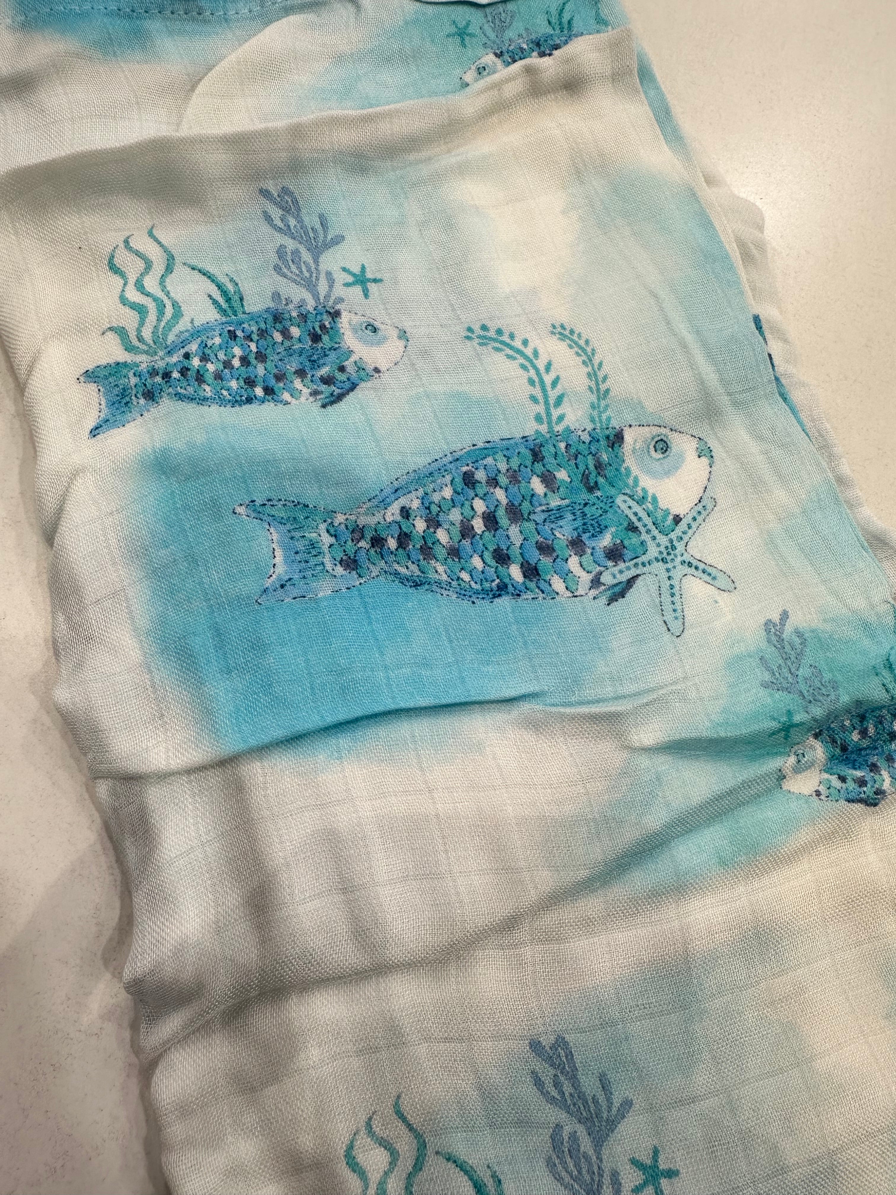 Treehouse Lane Designs Rainbow Fish Bamboo Muslin Wrap