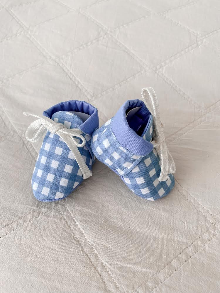 Snuggly Jacks Booties - Cornflower Gingham Jersey