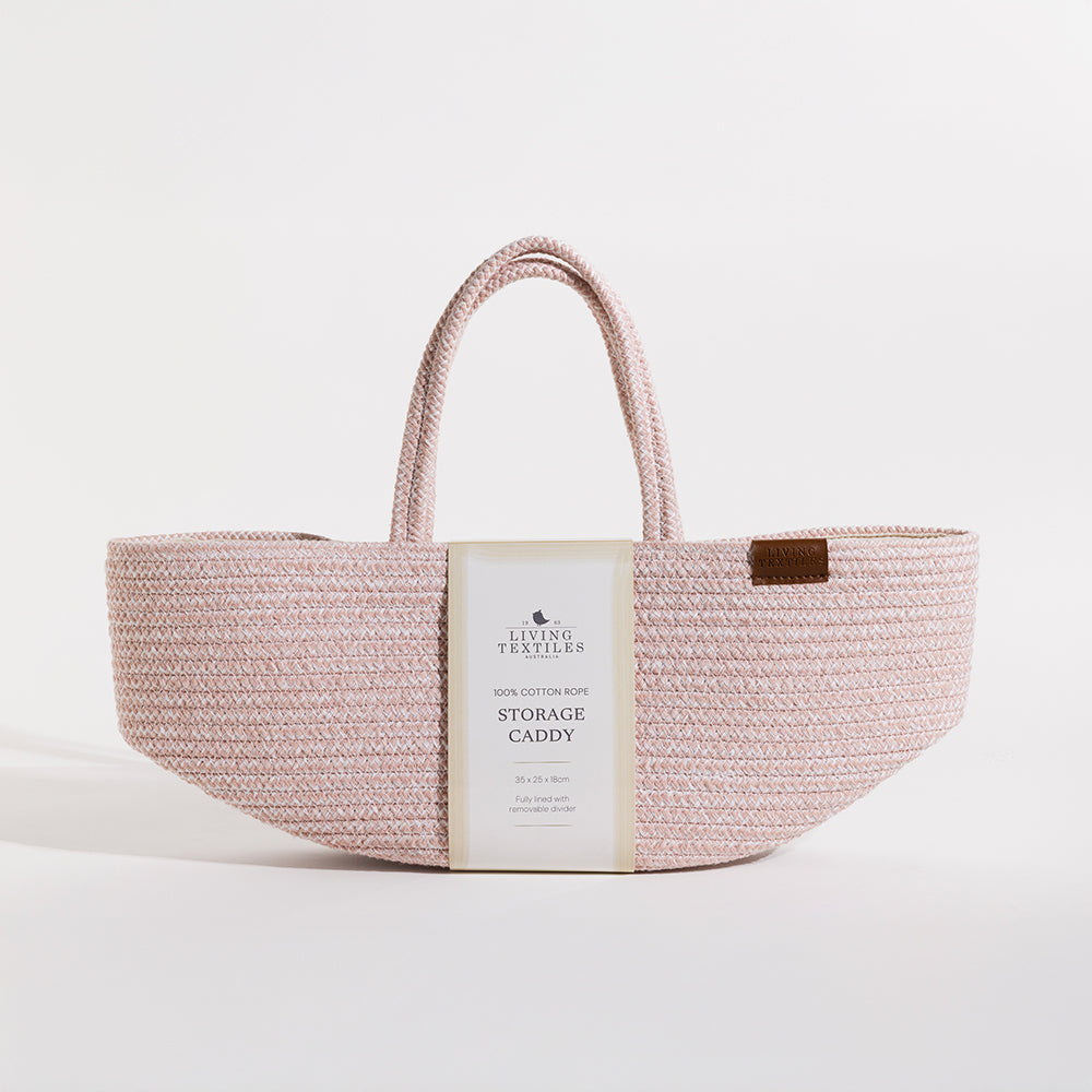 Living Textiles Cotton Rope Storage Caddy with Liner - Pink