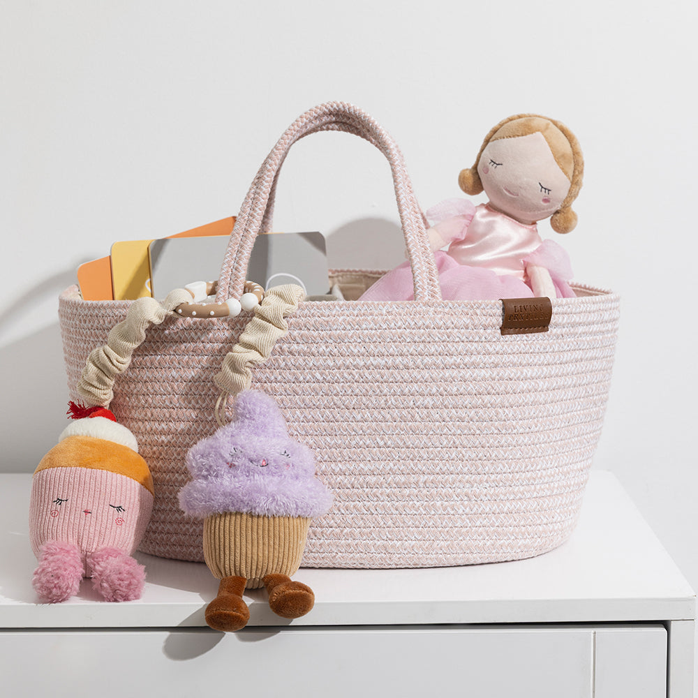 Living Textiles Cotton Rope Storage Caddy with Liner - Pink