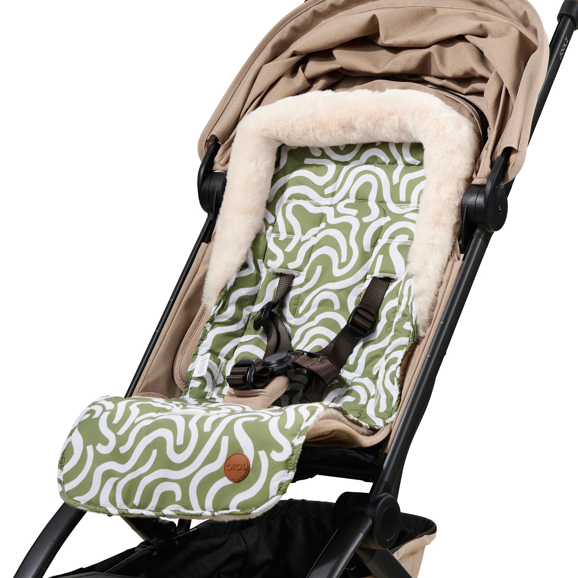 Oioi Reversible Pram Liner - Green Squiggle/Faux Fur