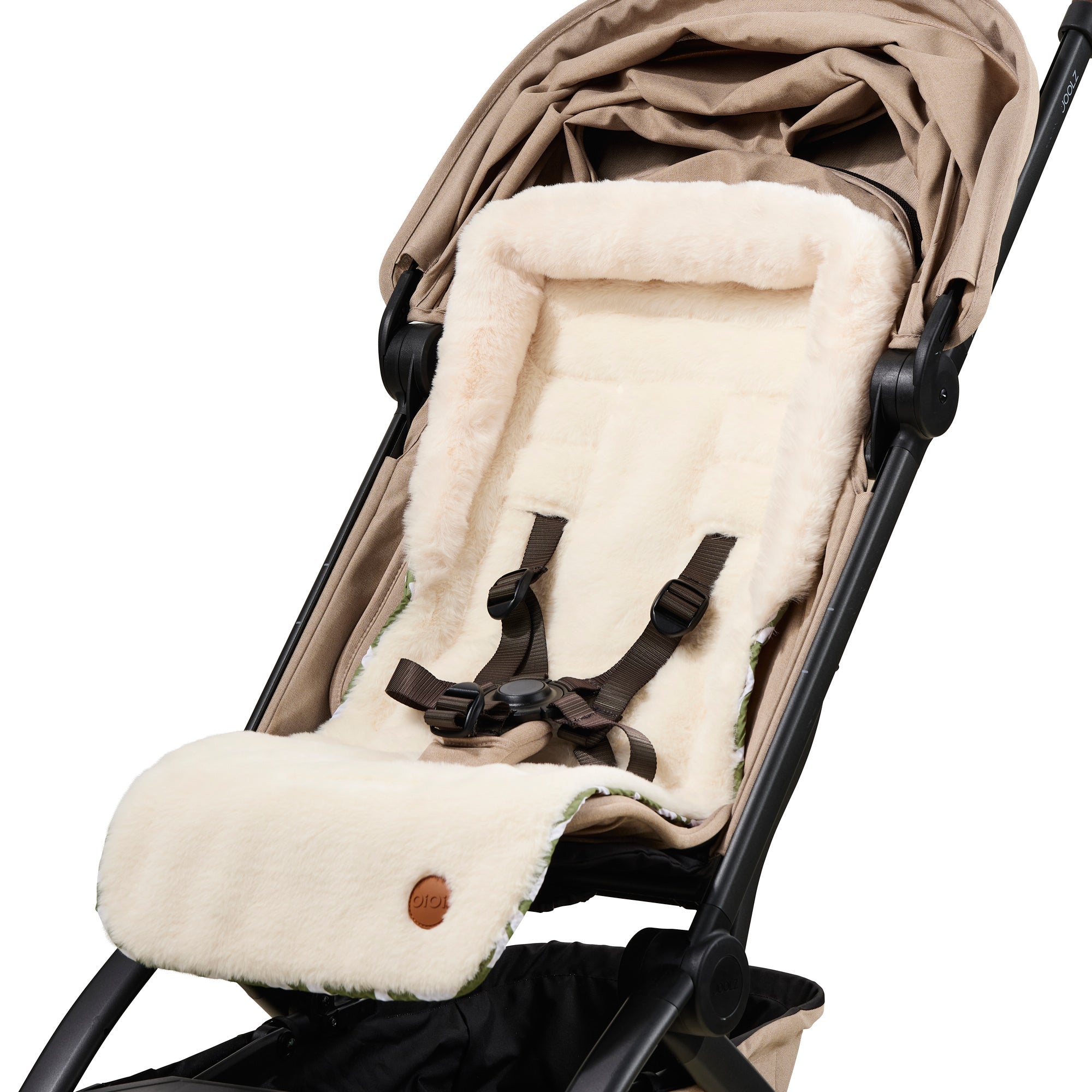 Oioi Reversible Pram Liner - Green Squiggle/Faux Fur