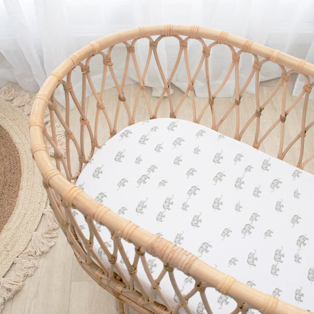 Living Textiles 2 Pk Bassinet Fitted Sheets - Watercolour Elephant