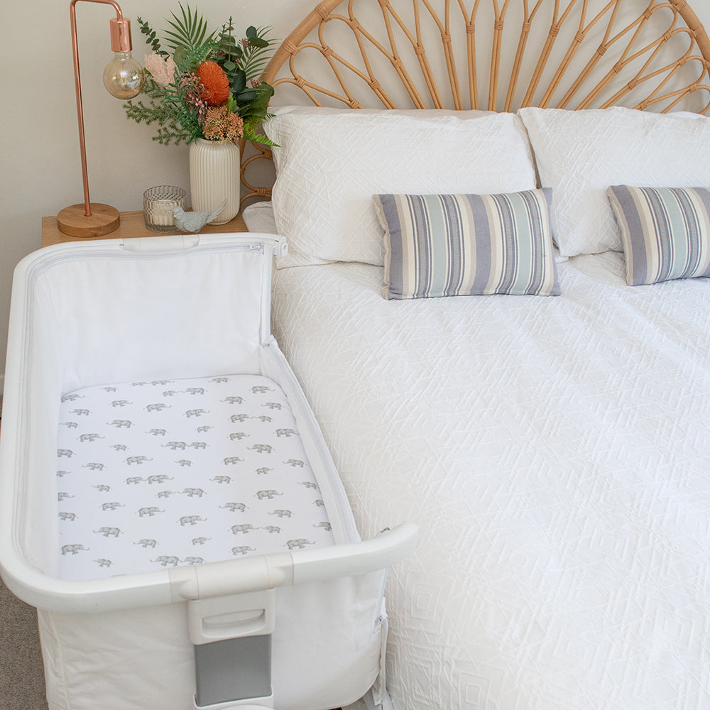 Living Textiles 2 Pk Co-sleeper Fitted Sheets - Watercolour Elephant