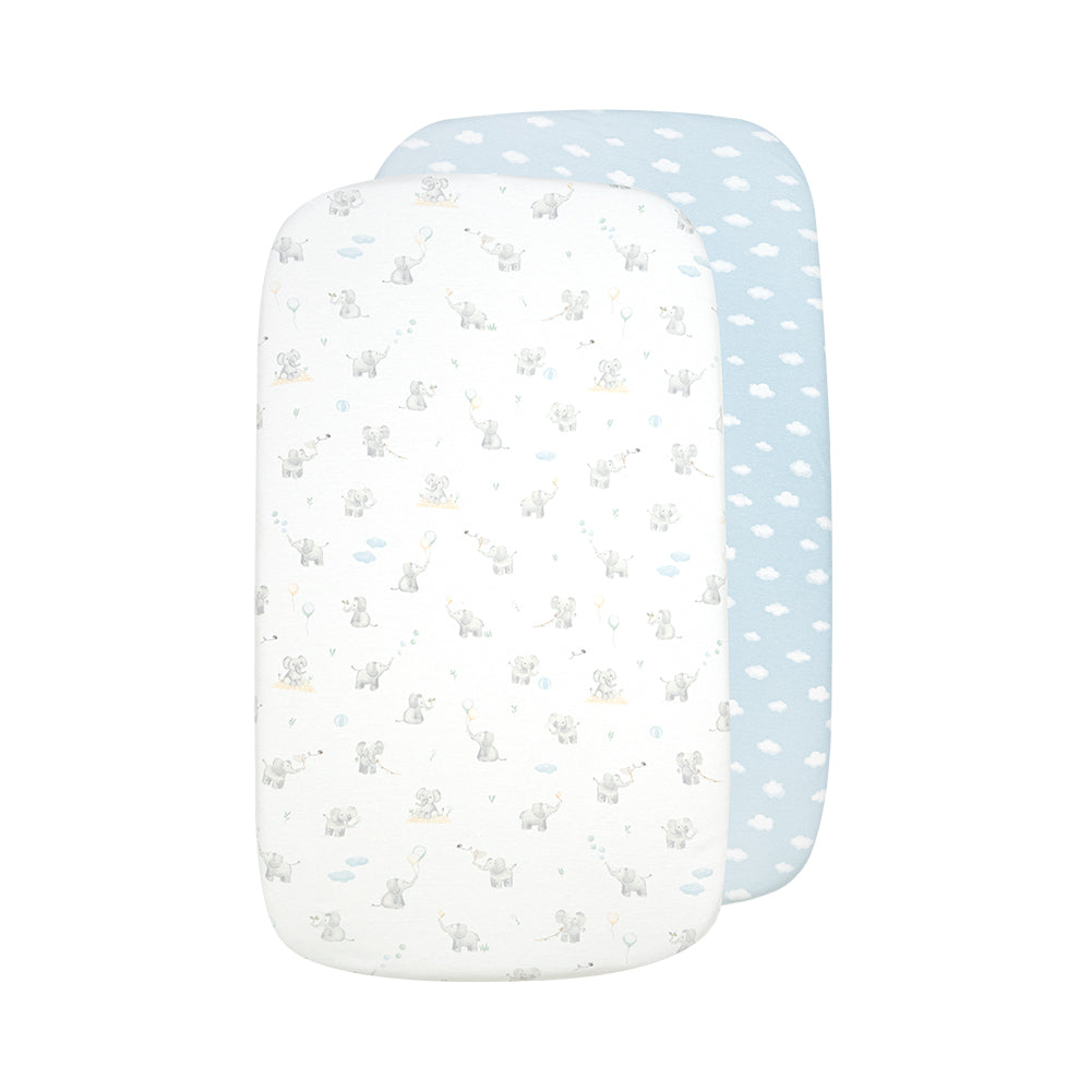 Living Textiles 2pk Bedside Sleeper Fitted Sheet - Elephant Playtime