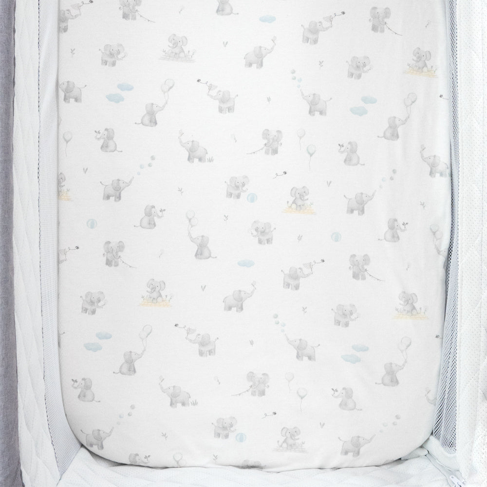 Living Textiles 2pk Bedside Sleeper Fitted Sheet - Elephant Playtime