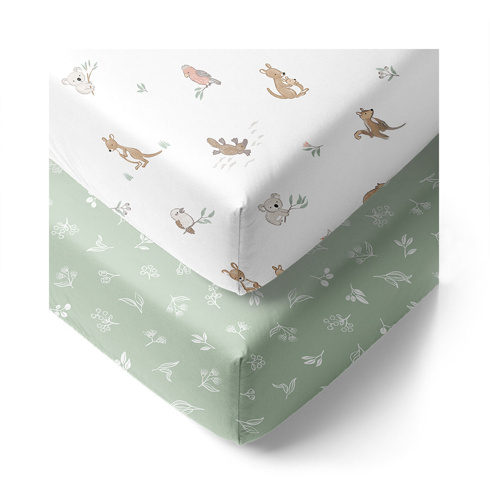 Living Textiles 2 Pk Cot Fitted Sheets - Australiana