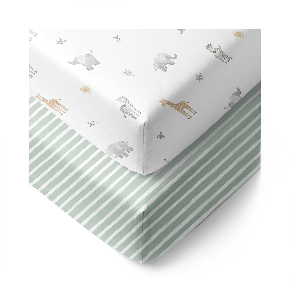 Living Textiles 2pk Organic Cot Fitted Sheet Roam and Roar