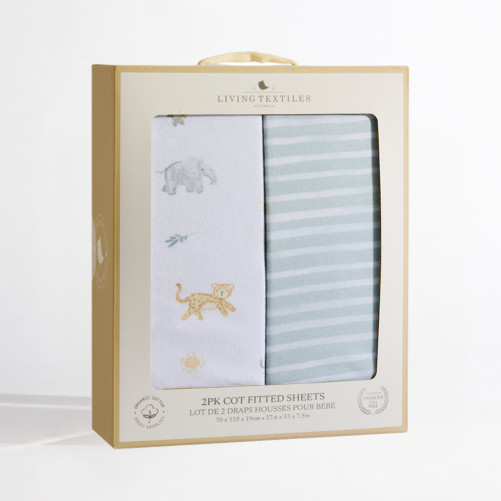 Living Textiles 2pk Organic Cot Fitted Sheet Roam and Roar