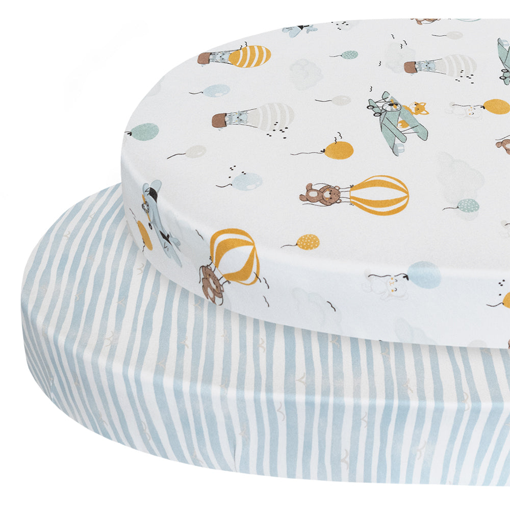 Living Textiles 2pk Oval Cot Fitted Sheets - Up Up & Away