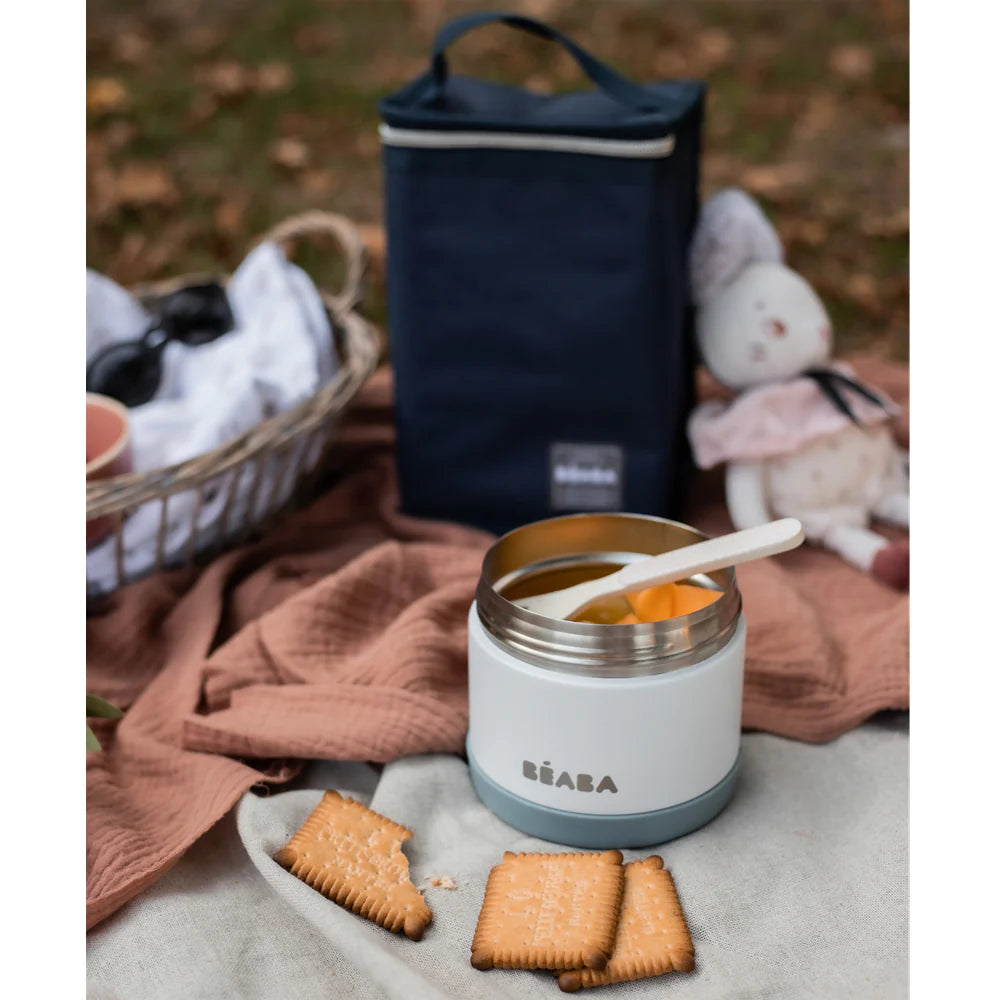 Beaba Stainless Steel Isothermal Portion 500ml - Baltic Blue/white