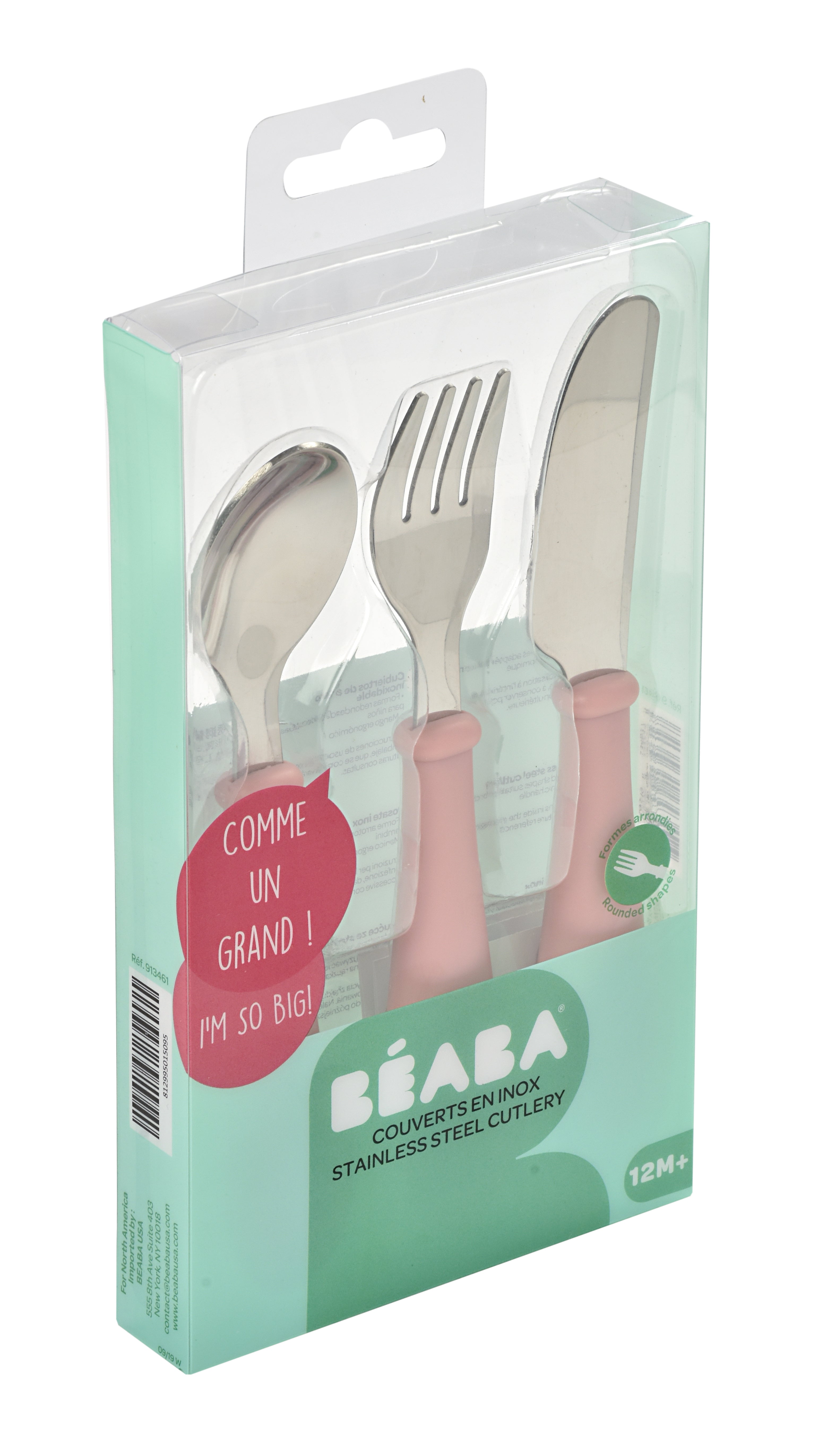 Beaba Stainless Steel Training Cutlery 3pce Set Pink