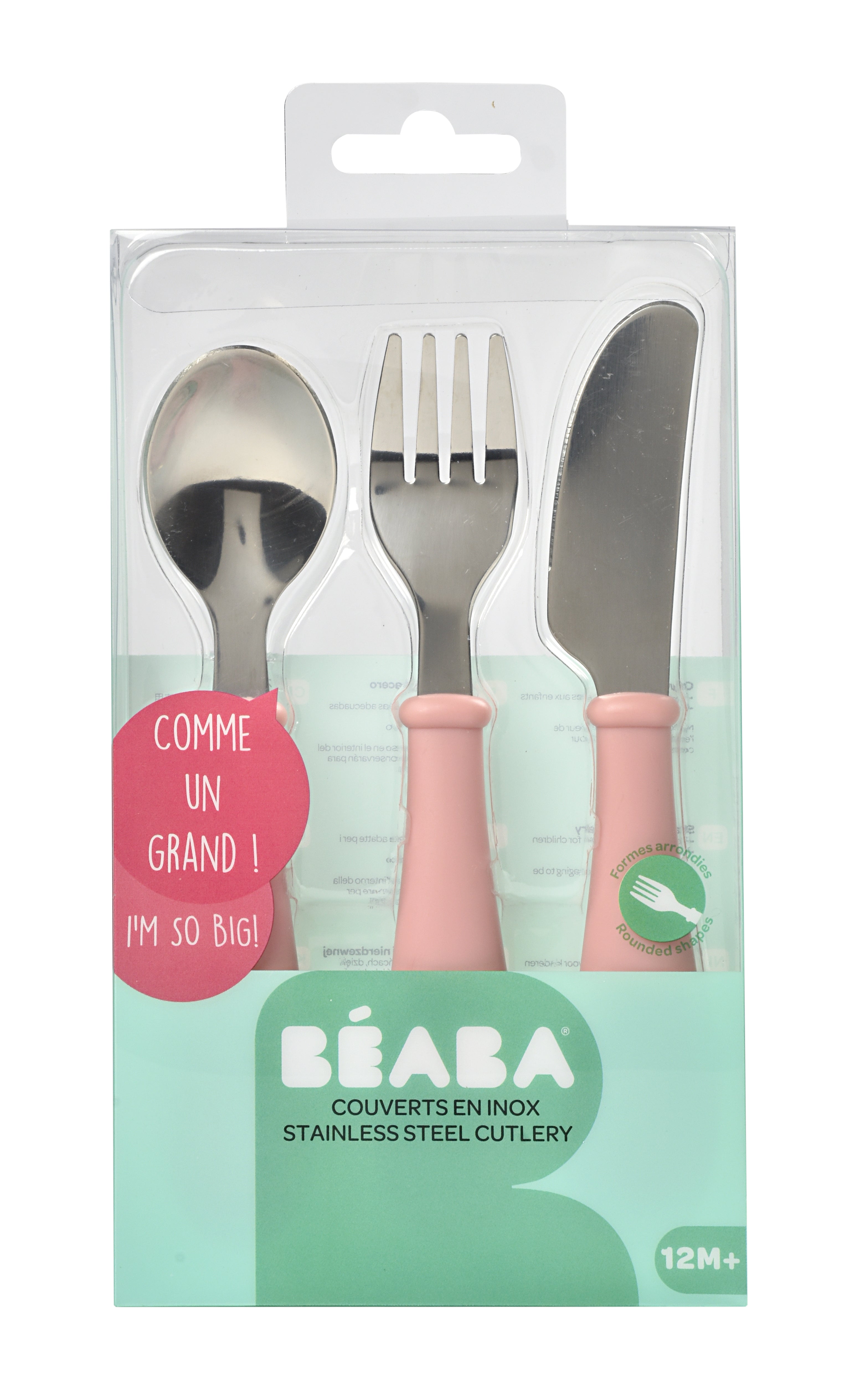 Beaba Stainless Steel Training Cutlery 3pce Set Pink