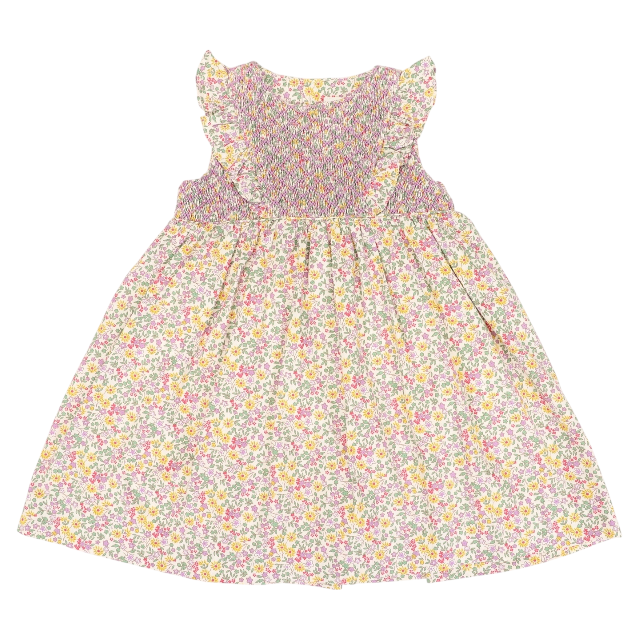 Korango Frill Smocked Dress Yellow Floral