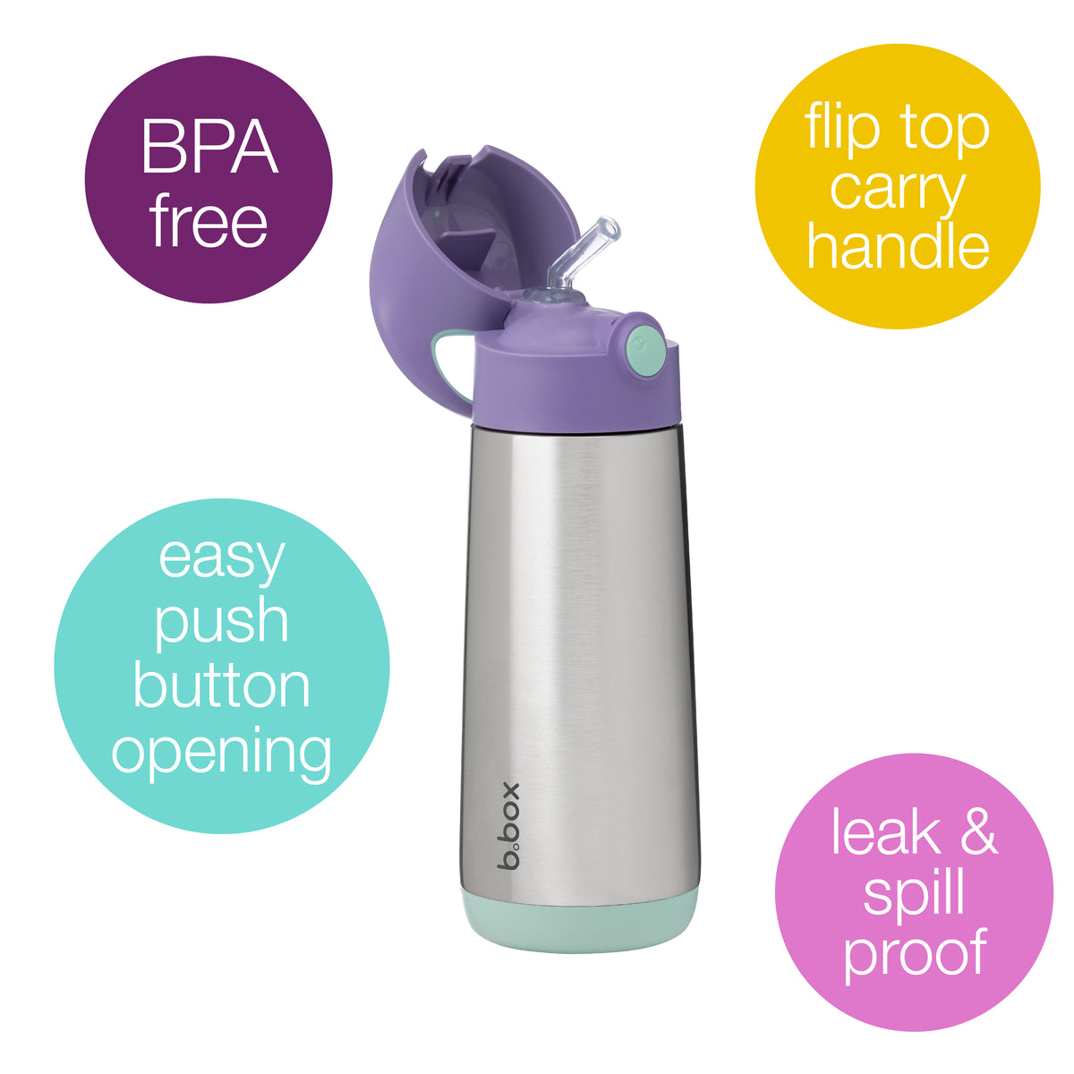 b.box 500ml Insulated Drink Bottle Lilac Pop