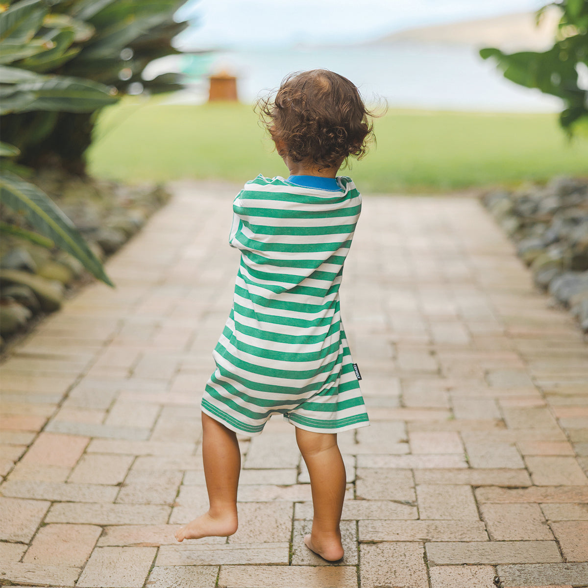 Cry Wolf Sun Smart Romper Sea Green Stripe