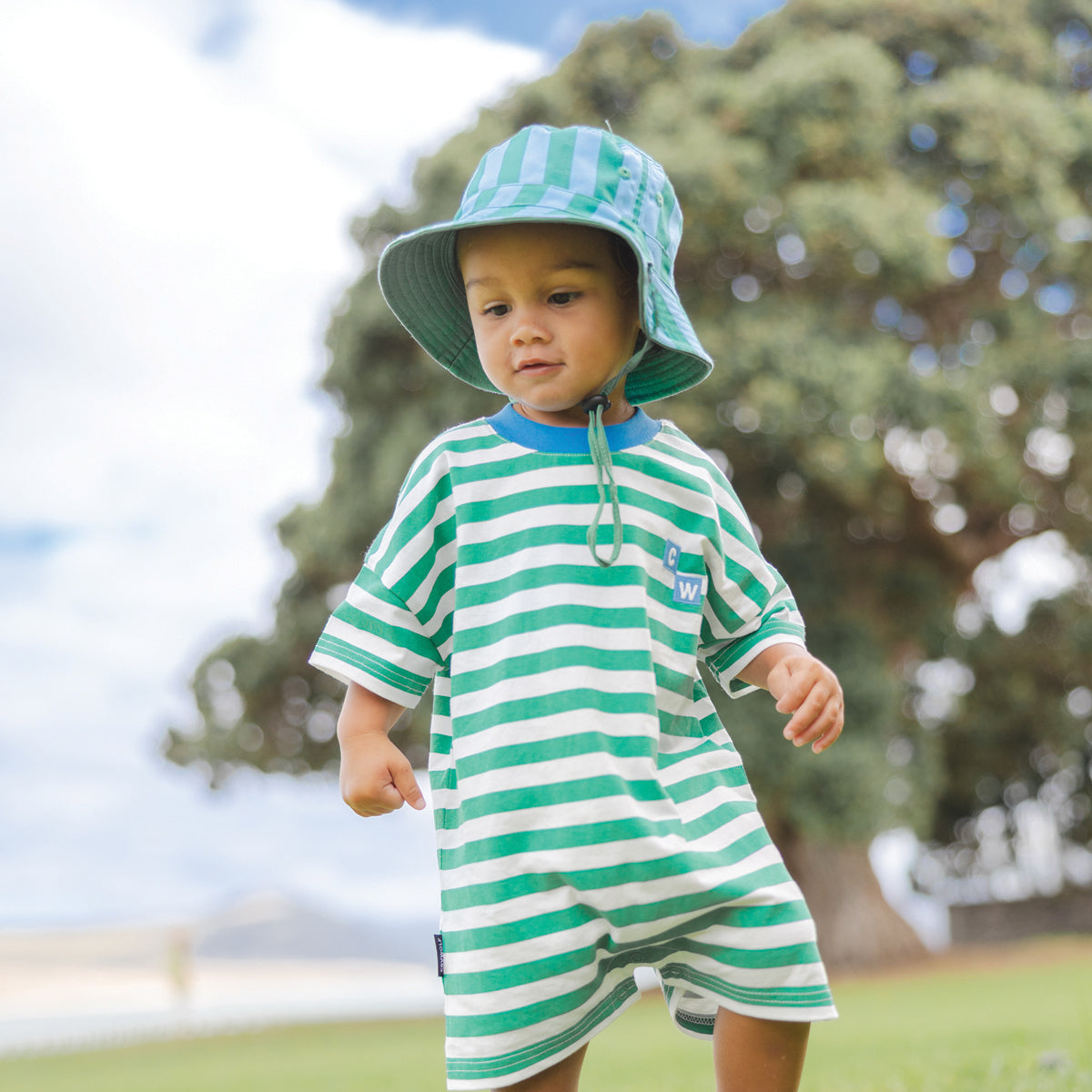 Cry Wolf Sun Smart Romper Sea Green Stripe