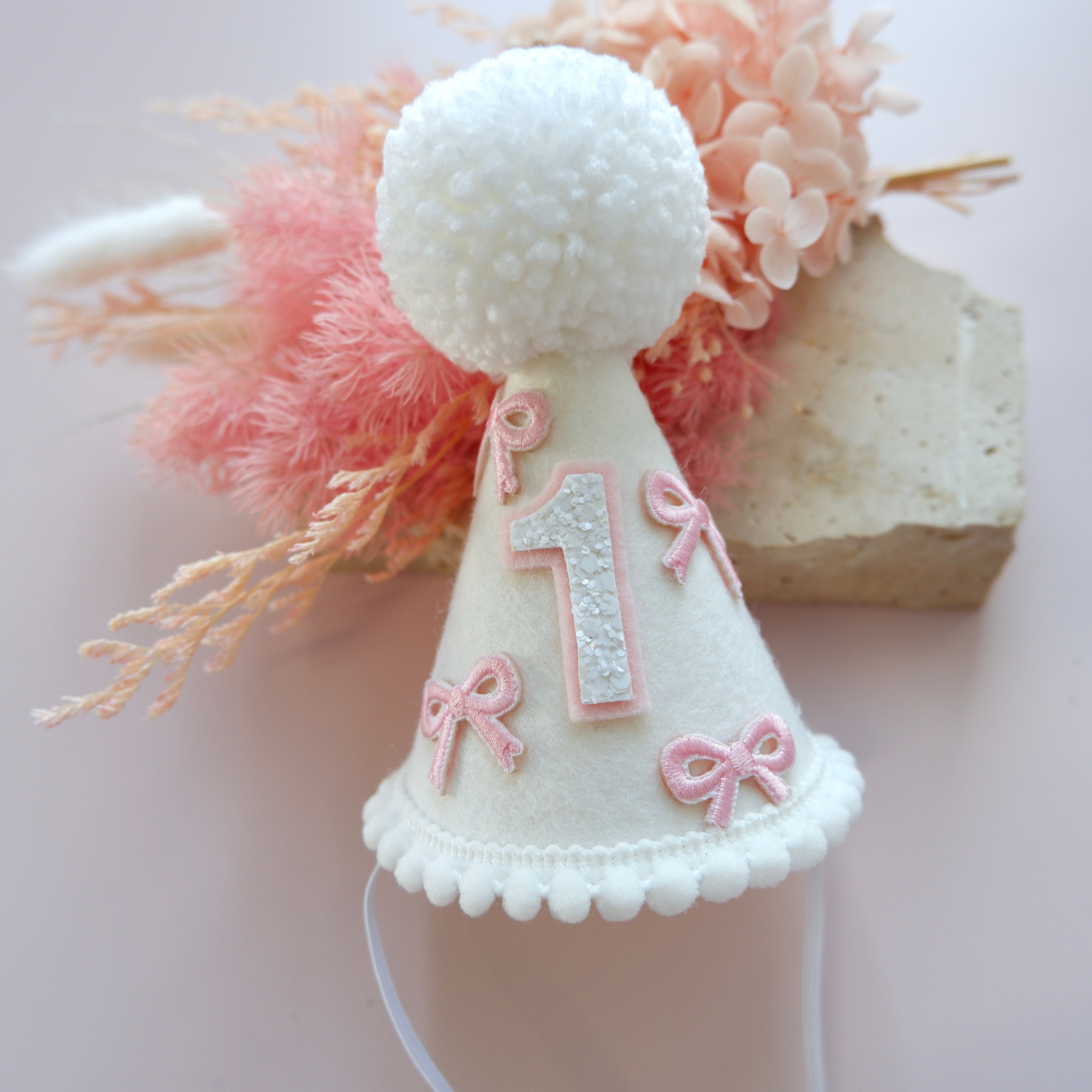 Our Little Deer Party Hat - White Pink Bow