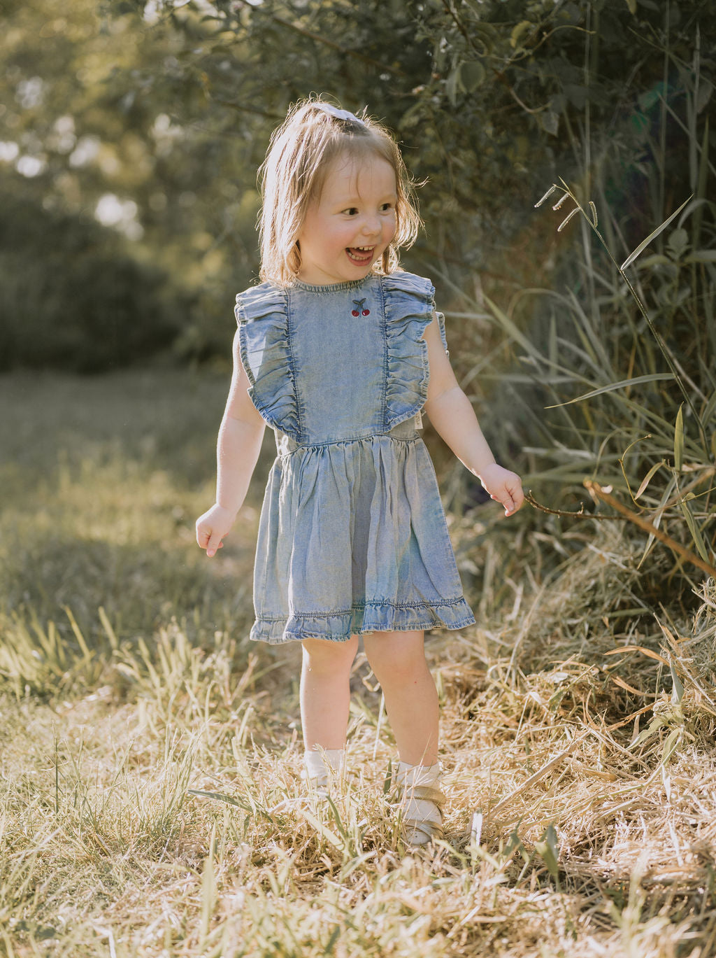 Aster & Oak Tencel Denim Ruffle Dress