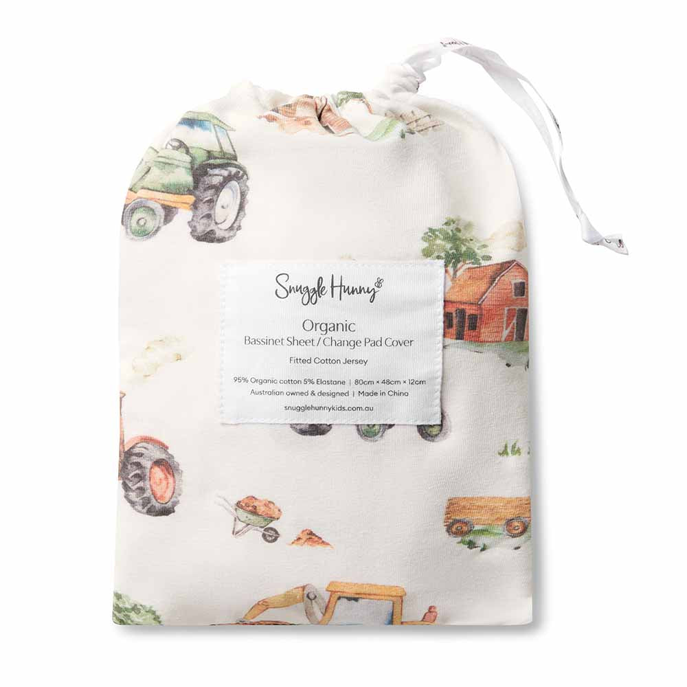 Snuggle Hunny Diggers and Tractors Organic Bassinet Sheet Change Pad Cover