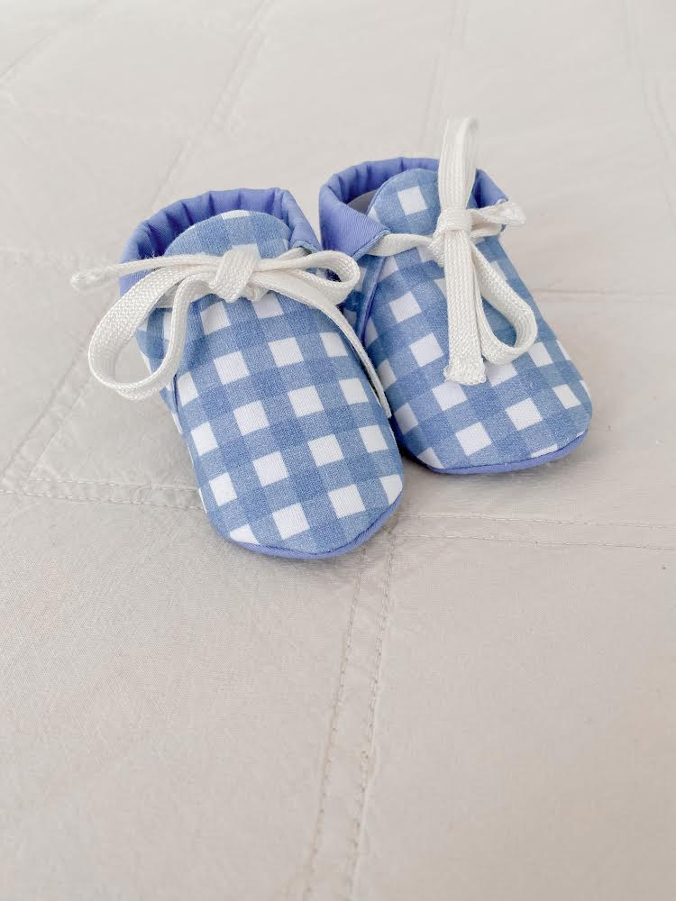 Snuggly Jacks Booties - Cornflower Gingham Jersey