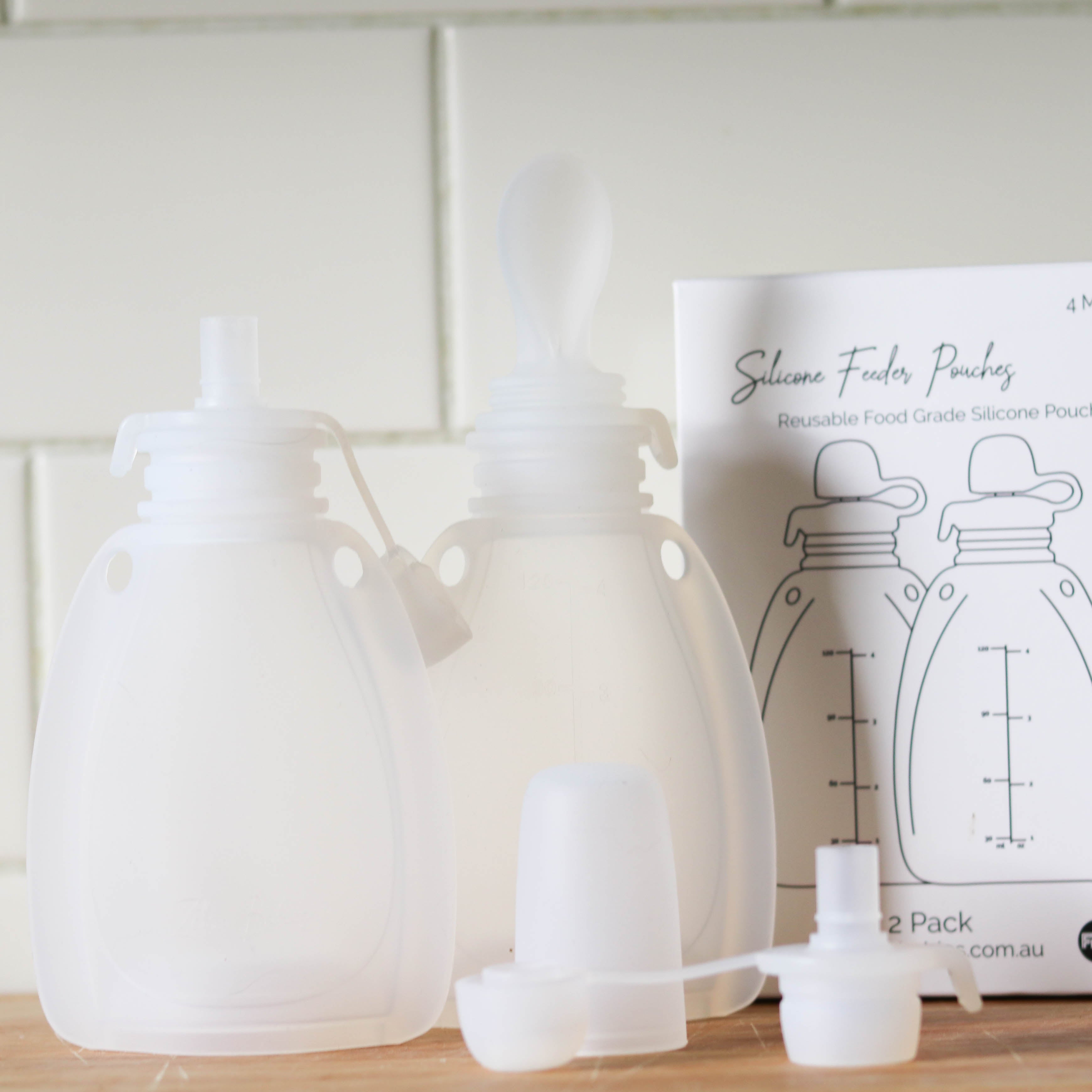 Silicone Feeder Pouches € 2 Pack With Spoon And Lid Attachment