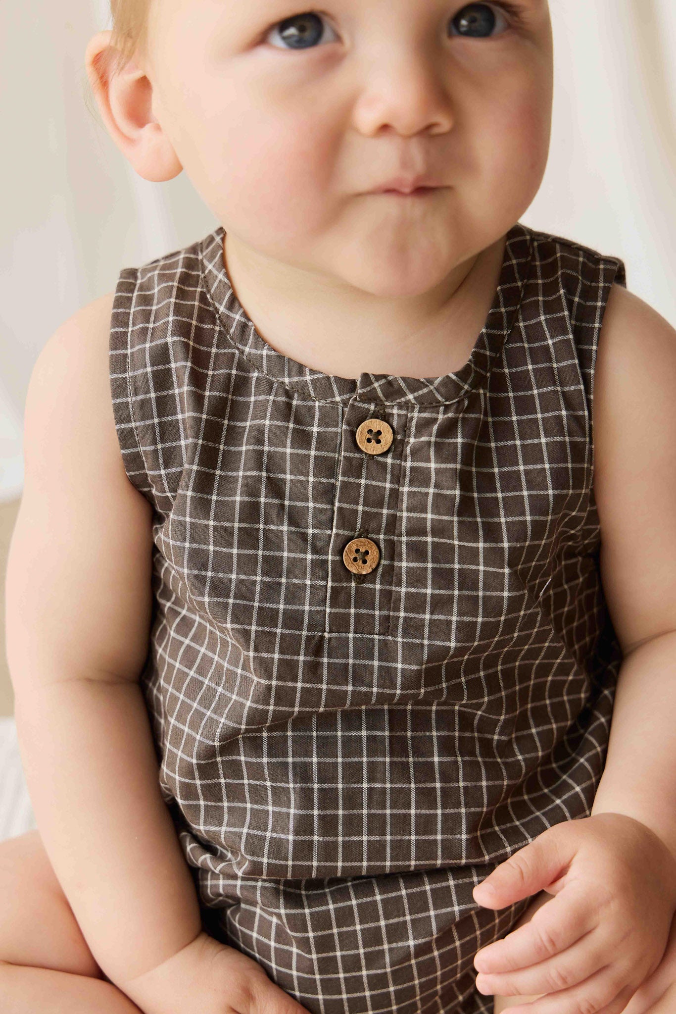 Jamie Kay Organic Cotton Archie Playsuit - Coffee Grid