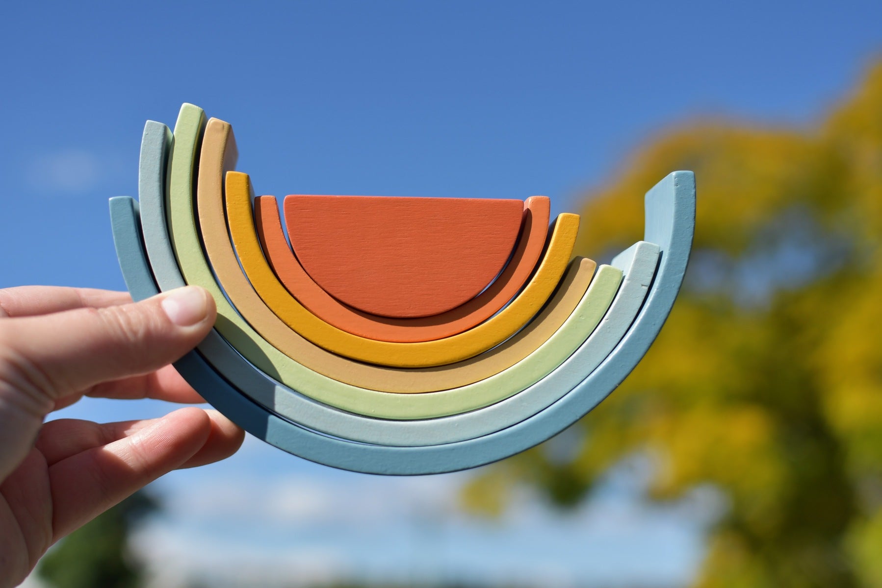 Wooden Stacking Rainbow - Denim & Rust