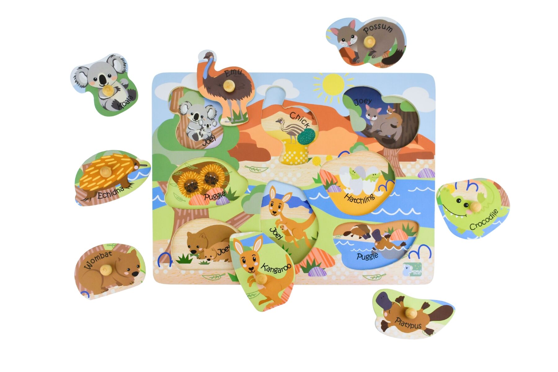 2 in 1 Aussie Animal and Babies Peg Puzzles