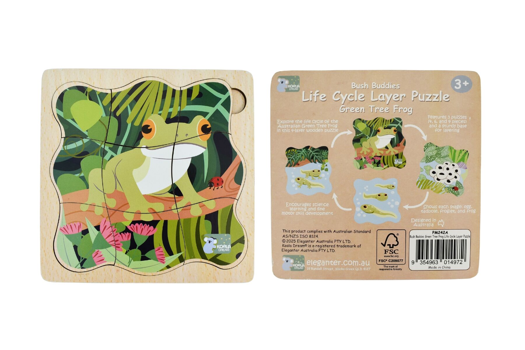 Wooden Bush Buddies Life Cycle Layer Puzzle Green Tree Frog
