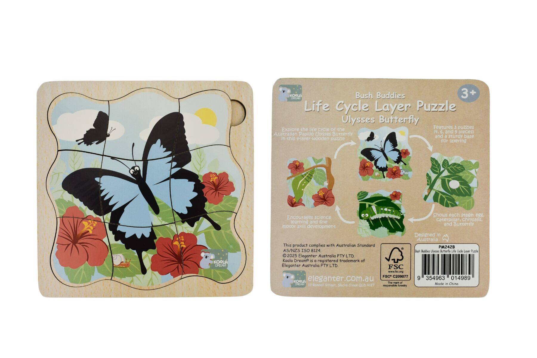 Wooden Bush Buddies Life Cycle Layer Puzzle Ulysses Butterfly