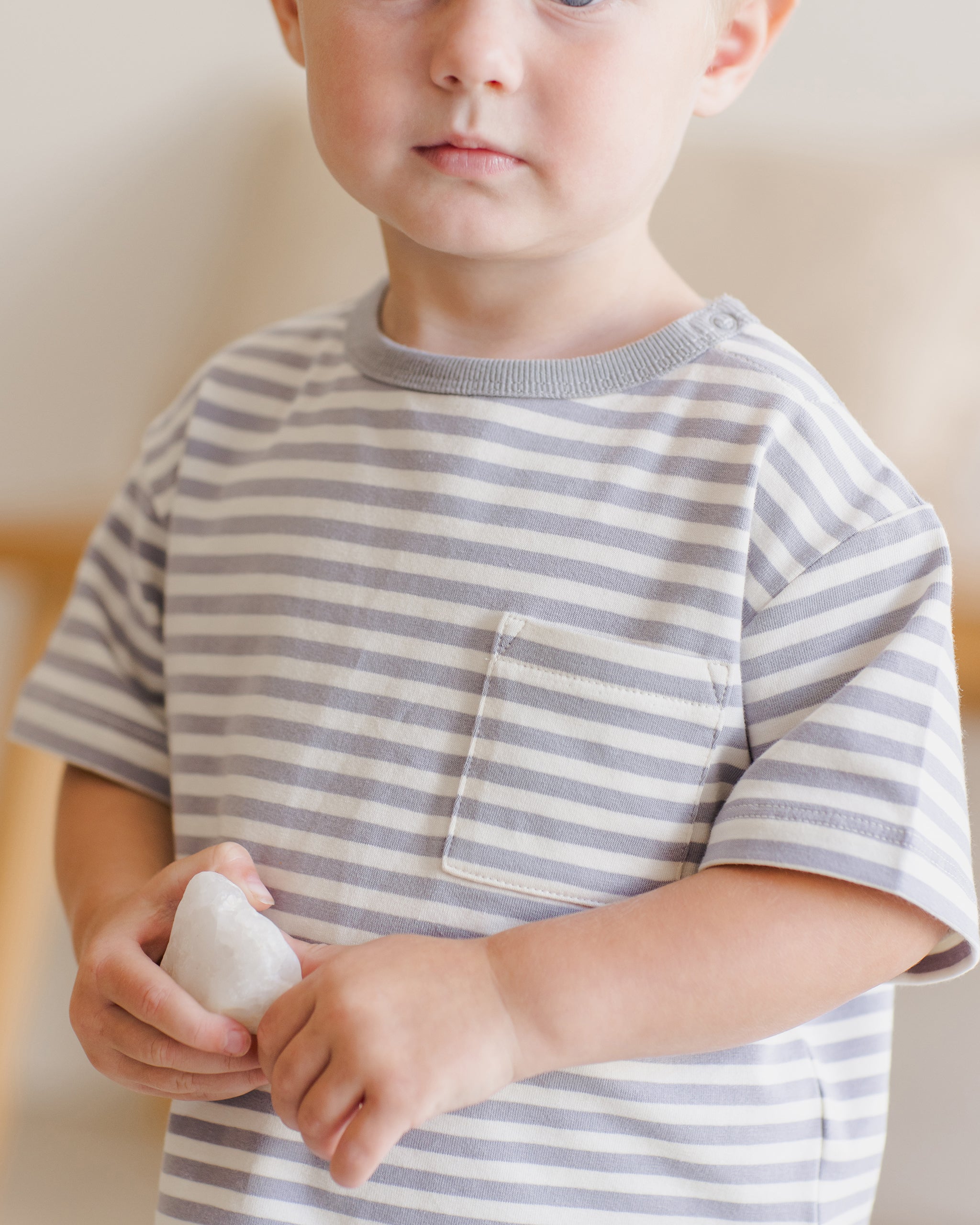 Quincy Mae Boxy Pocket Tee + Short Set - Blue Stripe