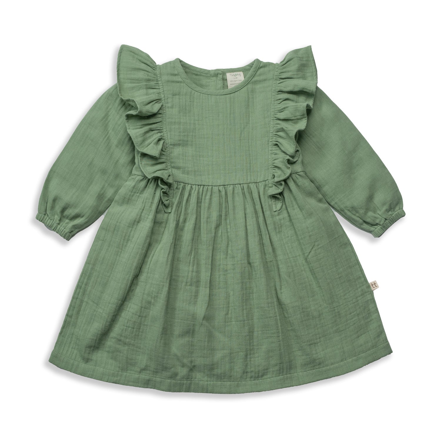 Tiny Twig Ruffle Dress Long Sleeve - Basil