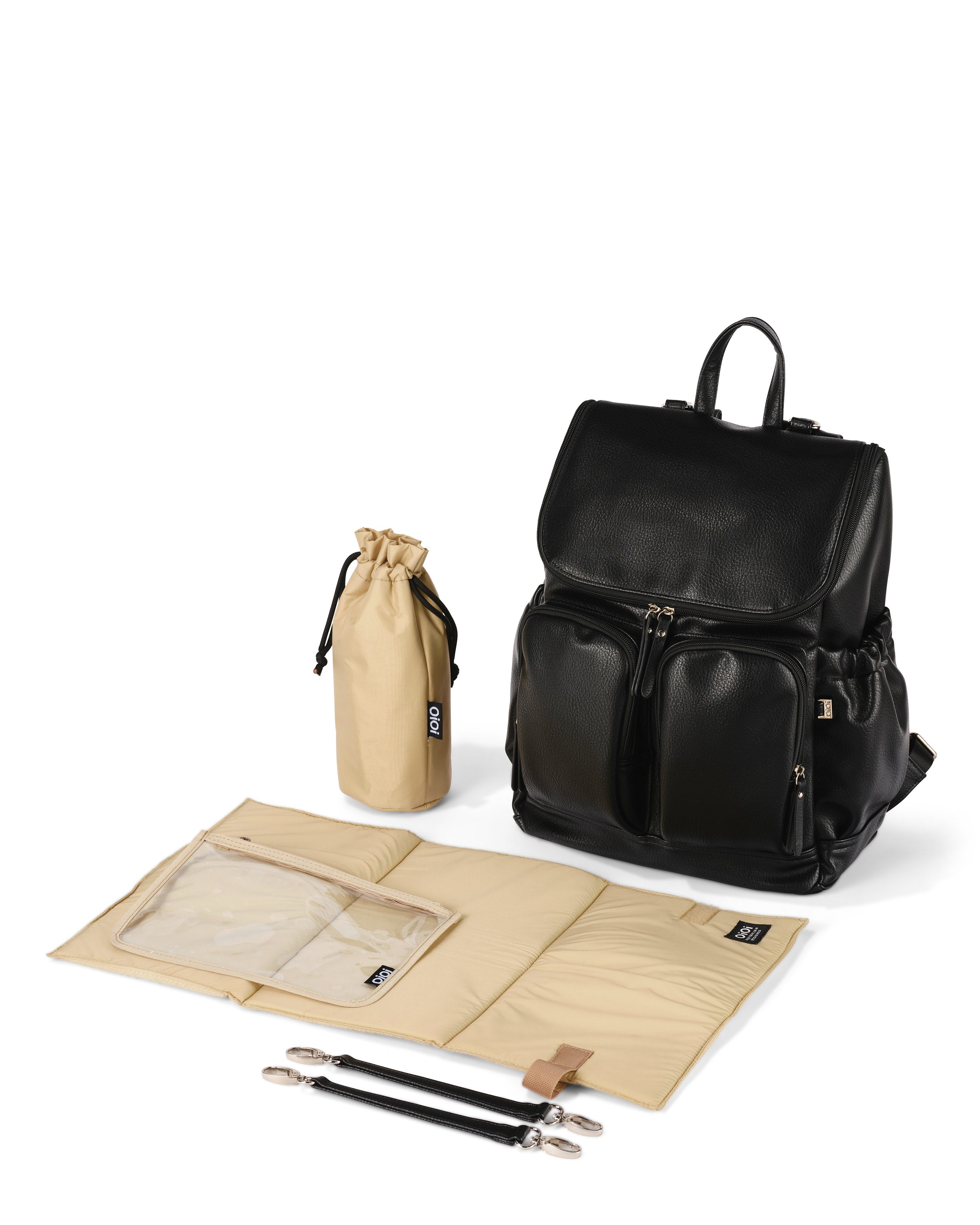 Oioi Black Dimple Vegan Leather Nappy Backpack