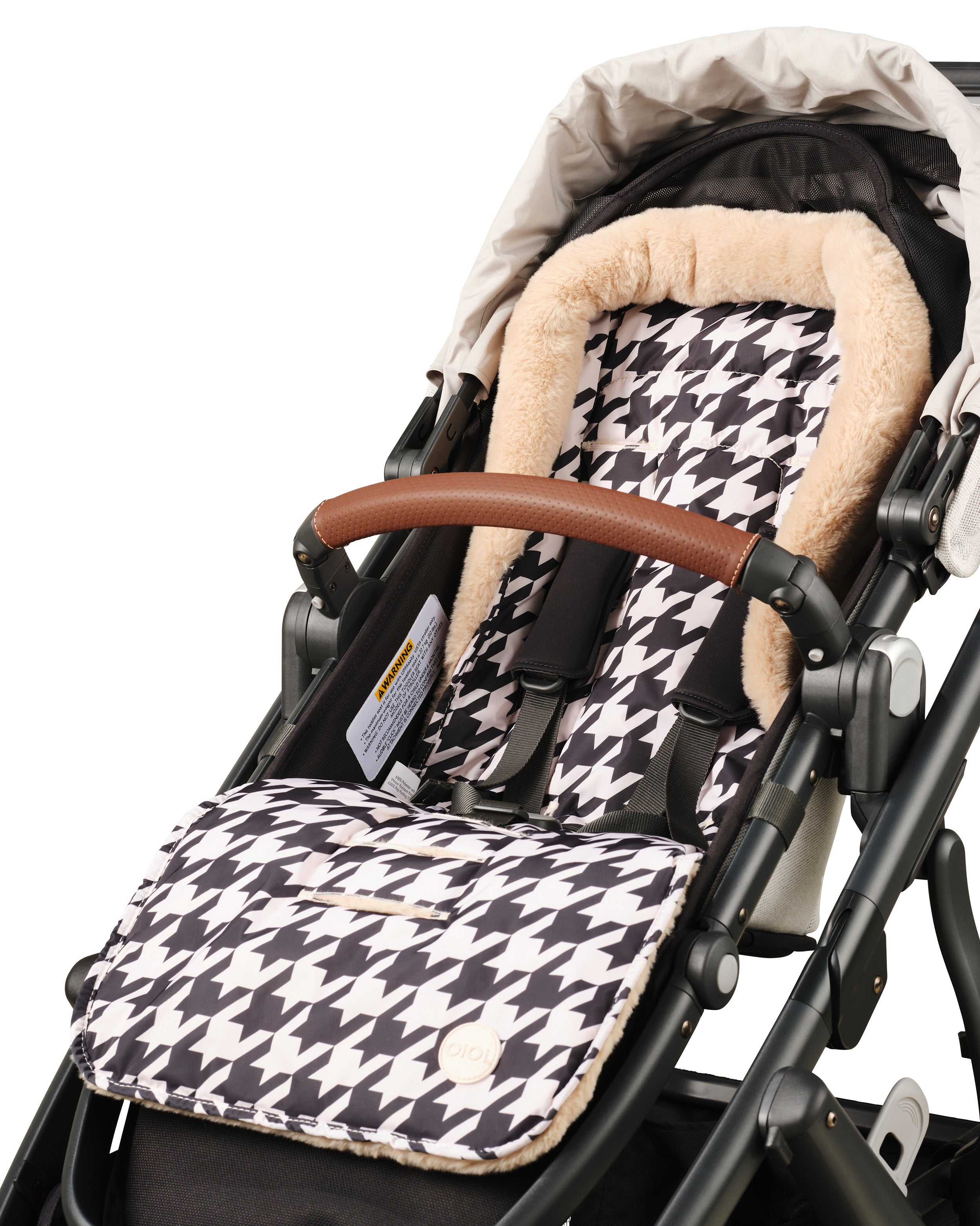 Oioi Reversible Pram Liner - Houndstooth Cozy Fleece