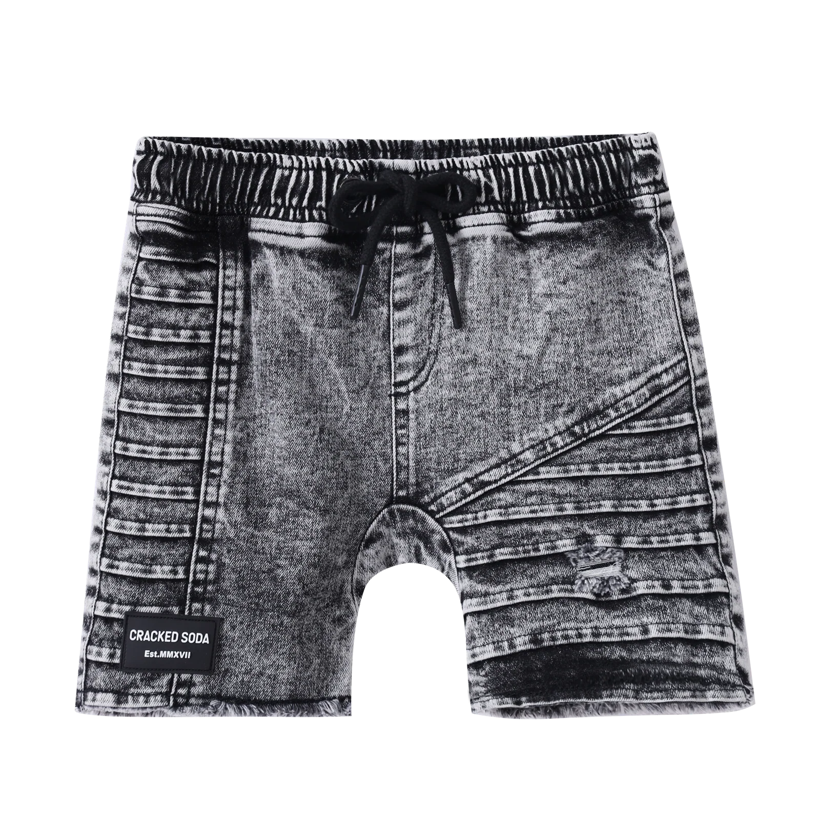 Cracked Soda Rhodes Detailed Denim Shorts Ash