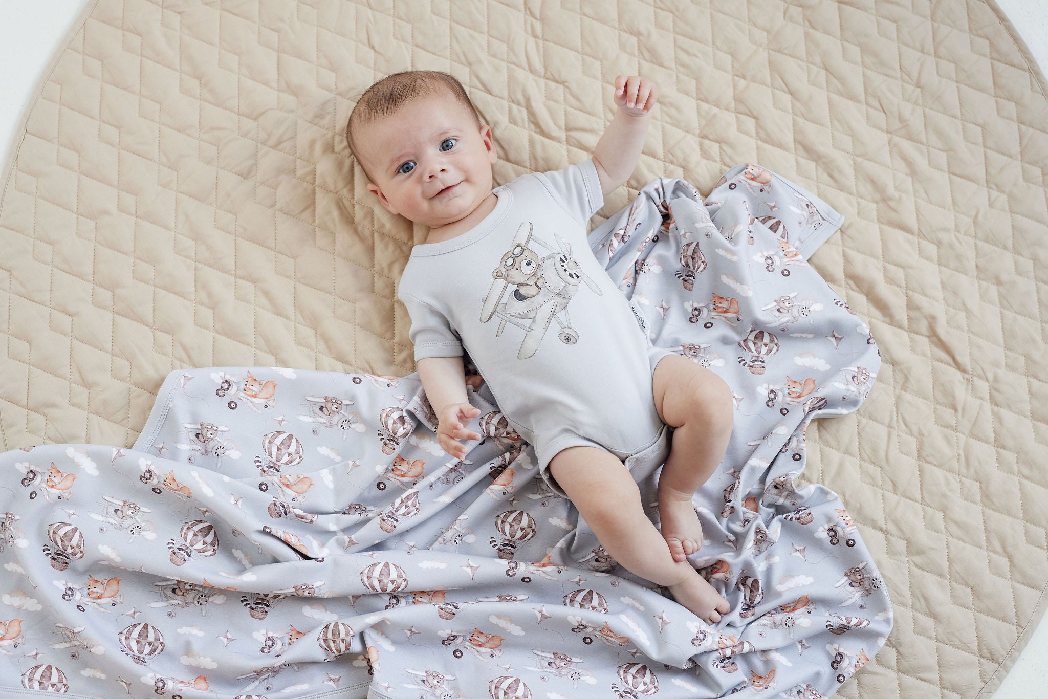 Aster & Oak Flying Oli Bear Print Onesie