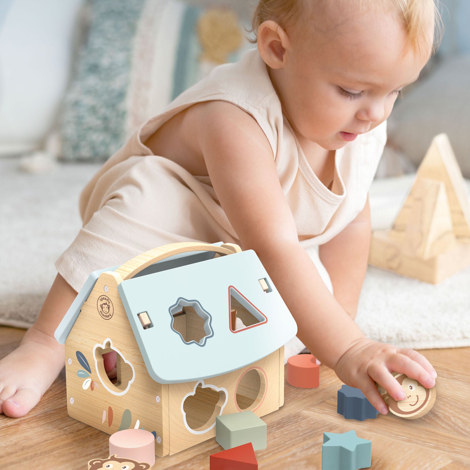 Speedy Monkey House Shape Sorter With 8 Blocks