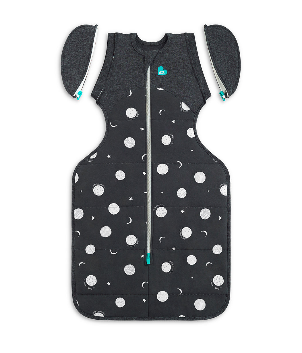 Love To Dream Swaddle Up Transition 1.5tog Stretch Cotton Fleece Moon & Back - Charcoal