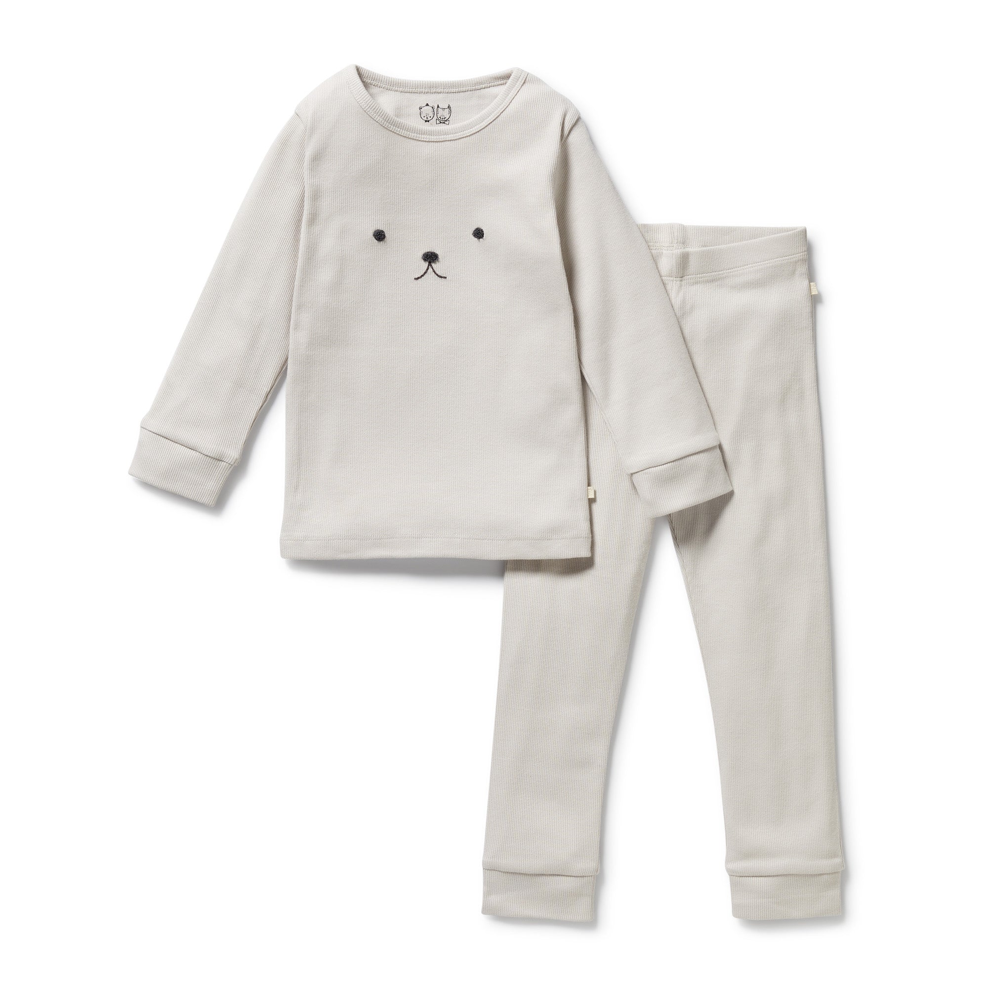 Wilson & Frenchy Organic Cotton Rib Long Sleeve Pyjamas - Cloud