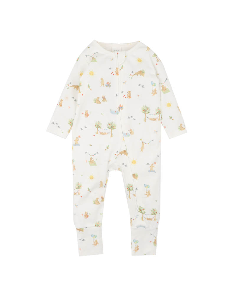 Bebe Bear Print Organic Long Sleeve Zipsuit