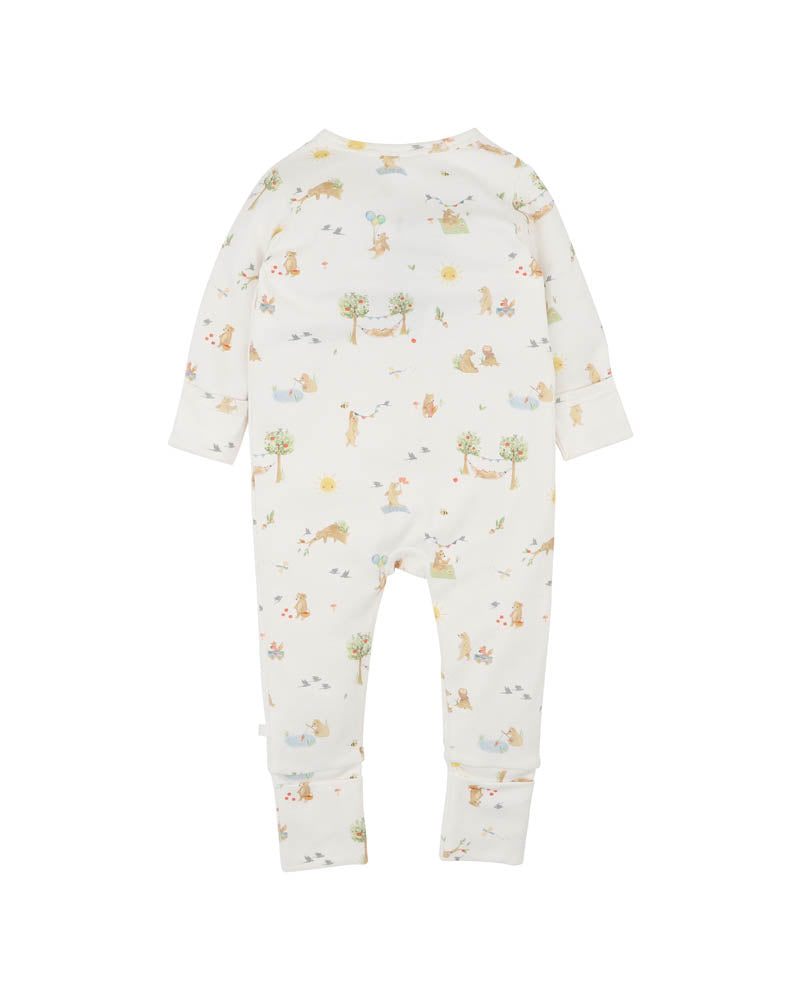 Bebe Bear Print Organic Long Sleeve Zipsuit