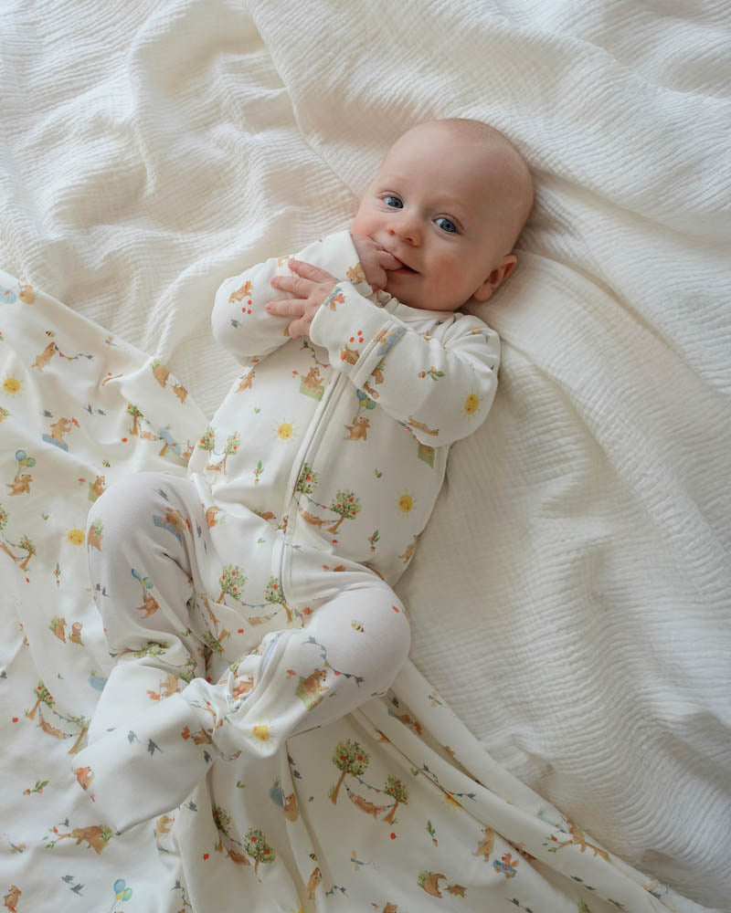 Bebe Bear Print Organic Long Sleeve Zipsuit