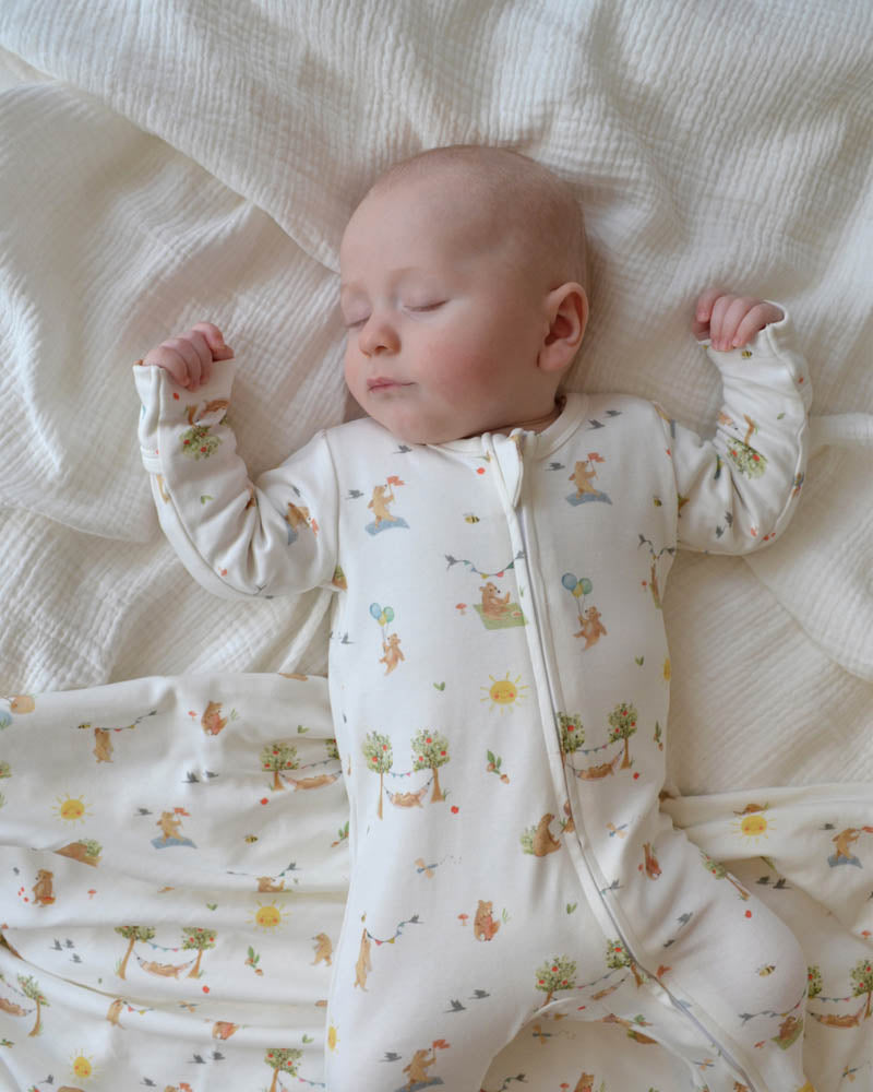 Bebe Bear Print Organic Long Sleeve Zipsuit