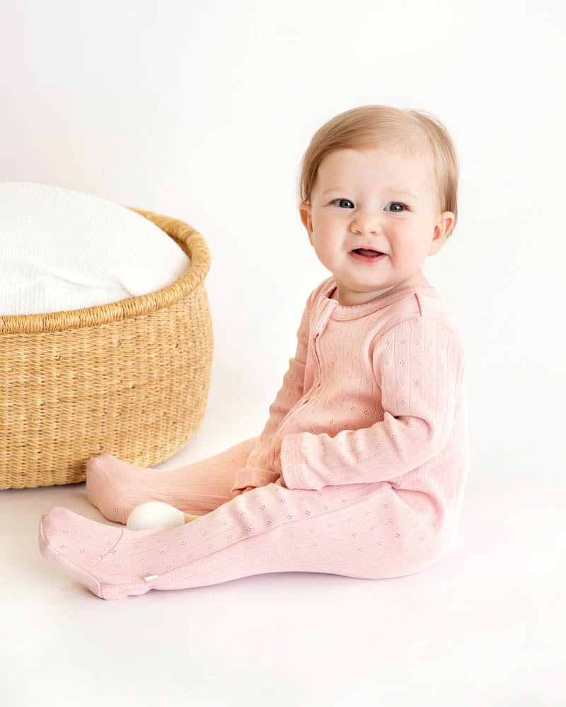 Bebe Blossom Organic Pointelle Long Sleeve Zipsuit